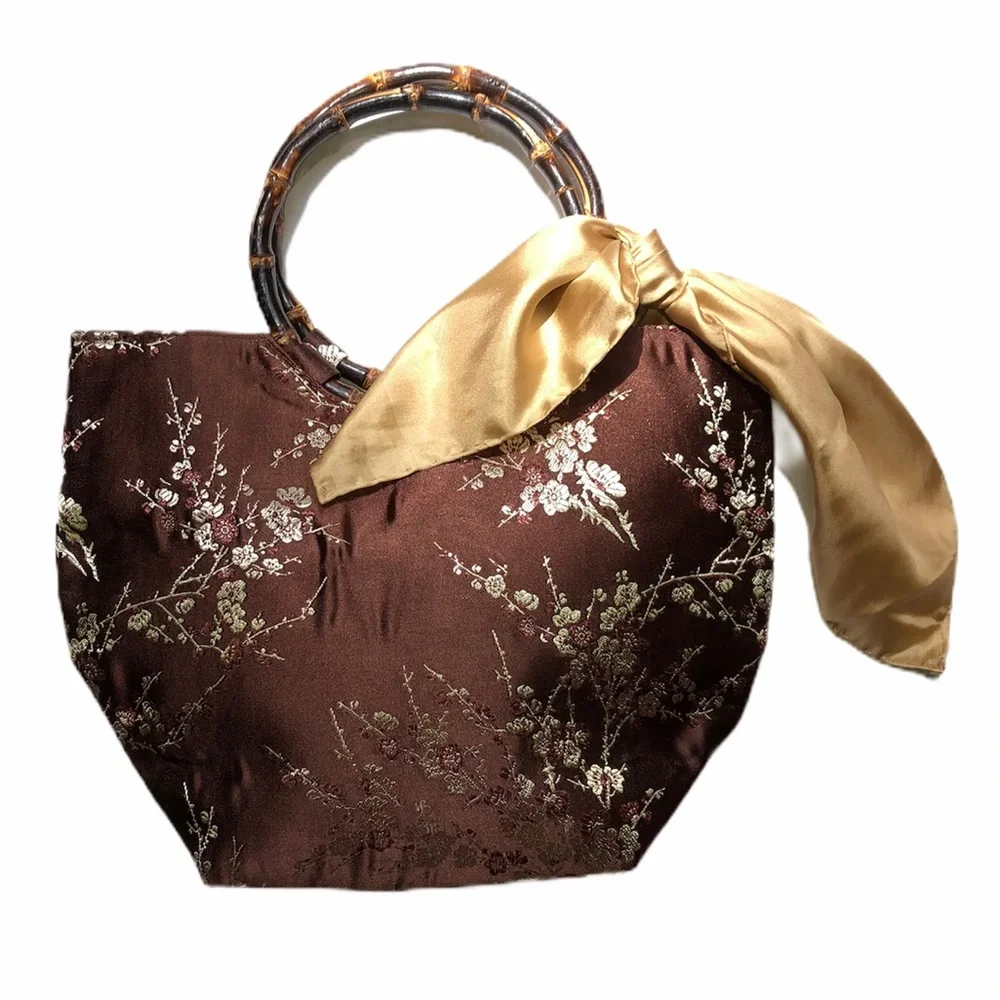 Asian Satin Bamboo Handle Purse